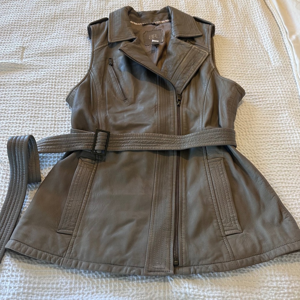 Banana Republic Womens Gray Genuine Leather Belted Moto Vest Small RN54023